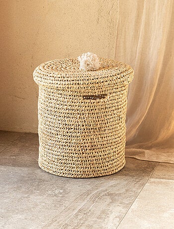 Panière a linge ajourée couvercle pompon