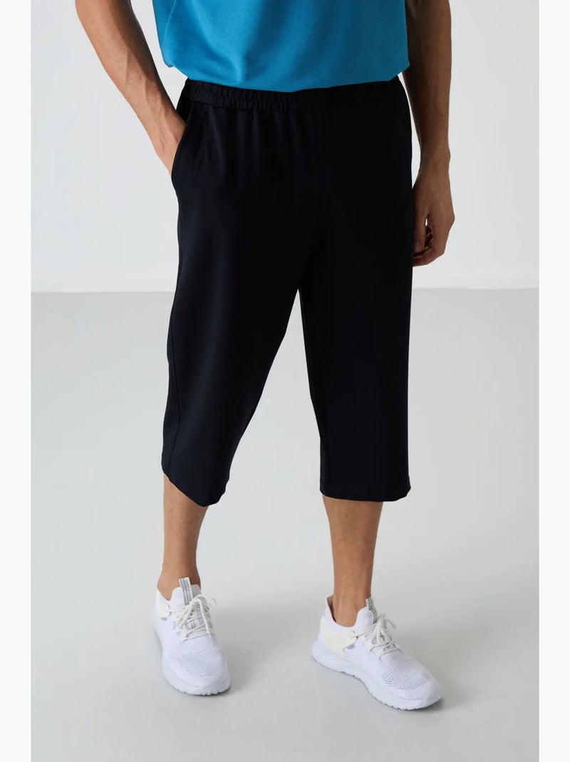 Pantacourt à taille mi-haute et jambe large tommy Bleu marine - Kiabi