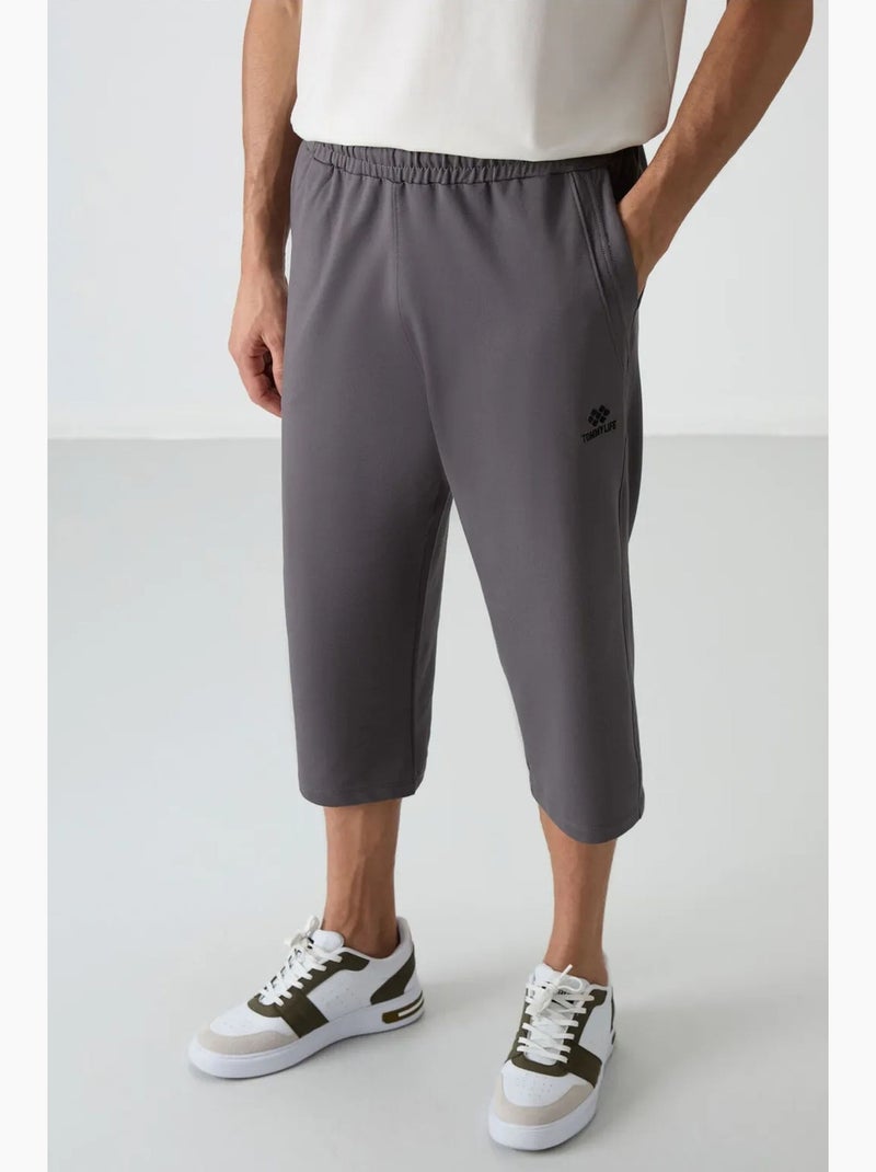 Pantacourt à taille mi-haute et jambe large tommy Gris Noir - Kiabi
