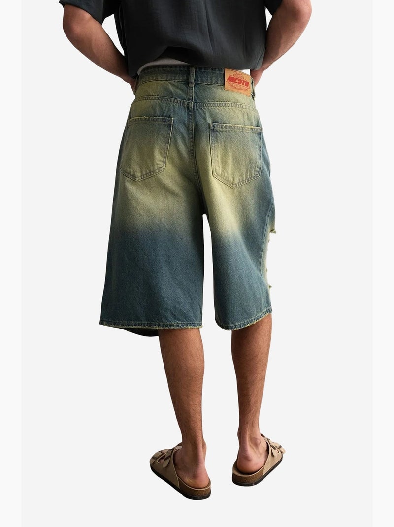 Pantacourt en denim détruit giesto Vert - Kiabi