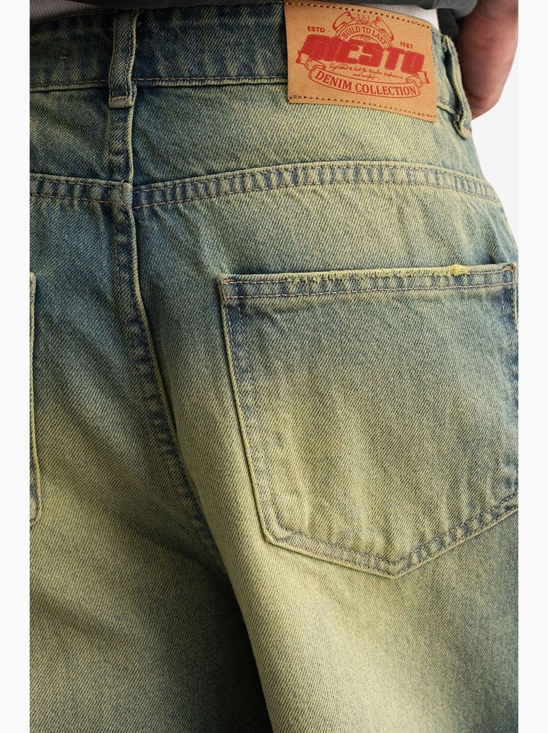 Pantacourt en denim détruit giesto Vert - Kiabi