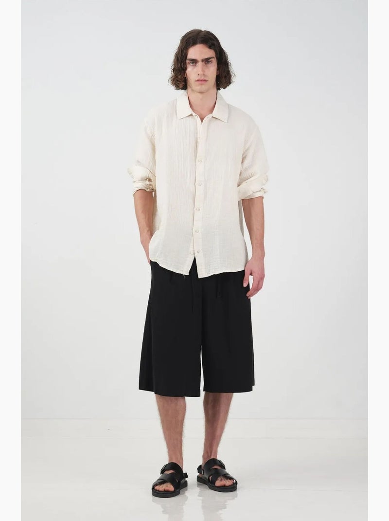 Pantacourt taille mi-haute à jambe large giesto Noir - Kiabi