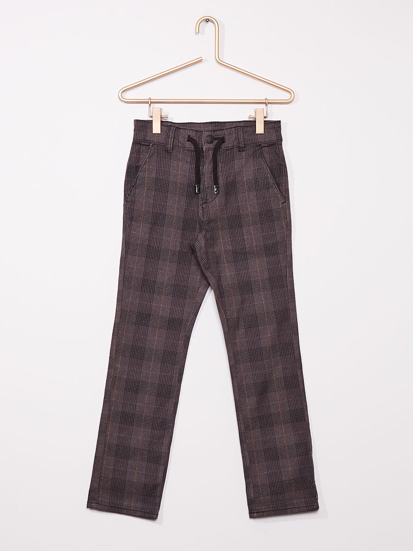 Pantalon à carreaux chino regular GRIS - Kiabi