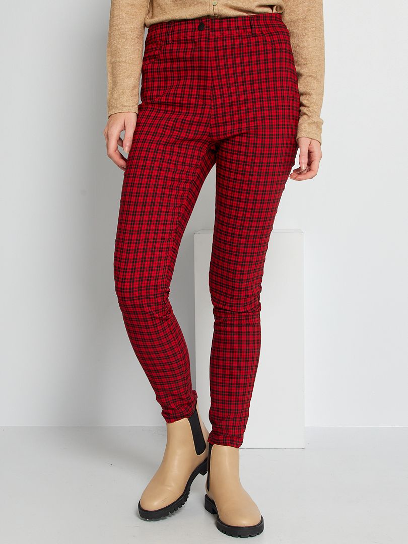 Pantalon à carreaux rouge - Kiabi