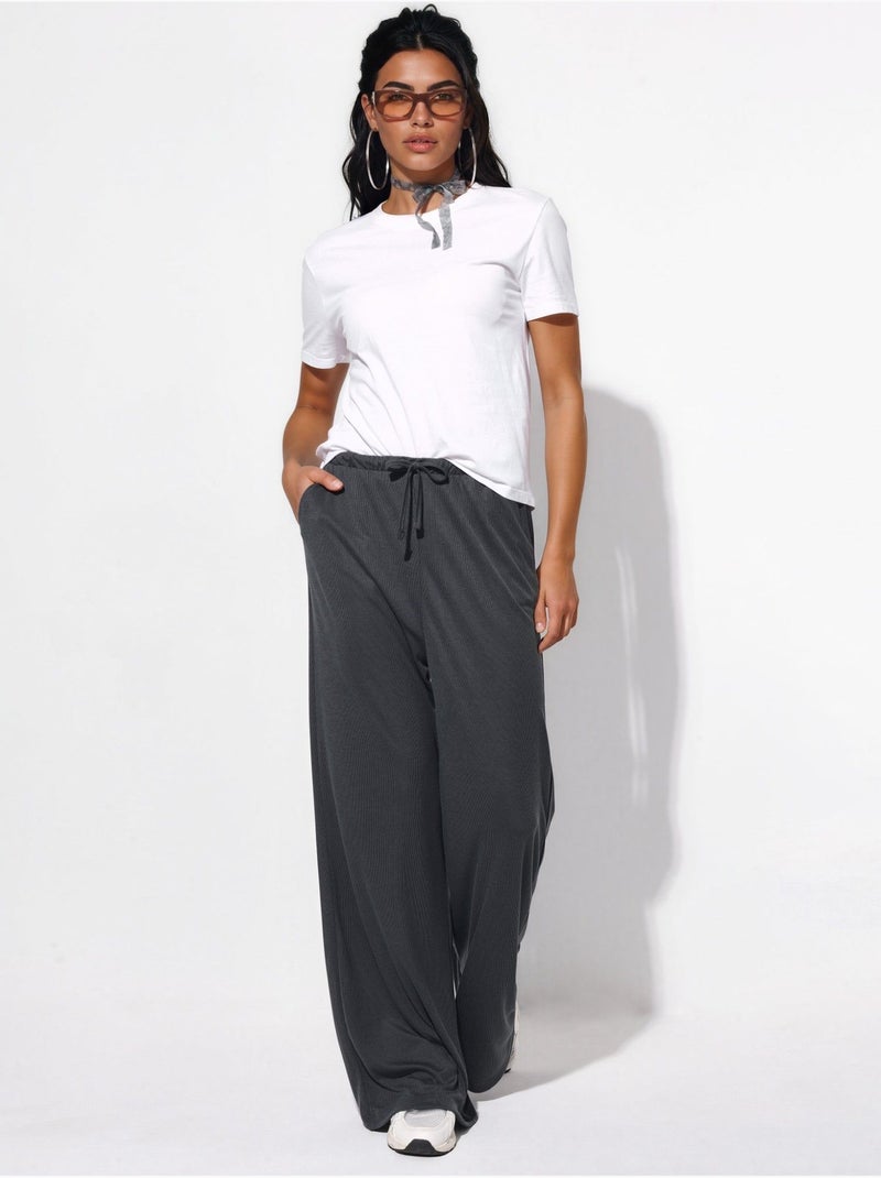Pantalon à jambe large avec cordon de serrage busem Gris Noir - Kiabi