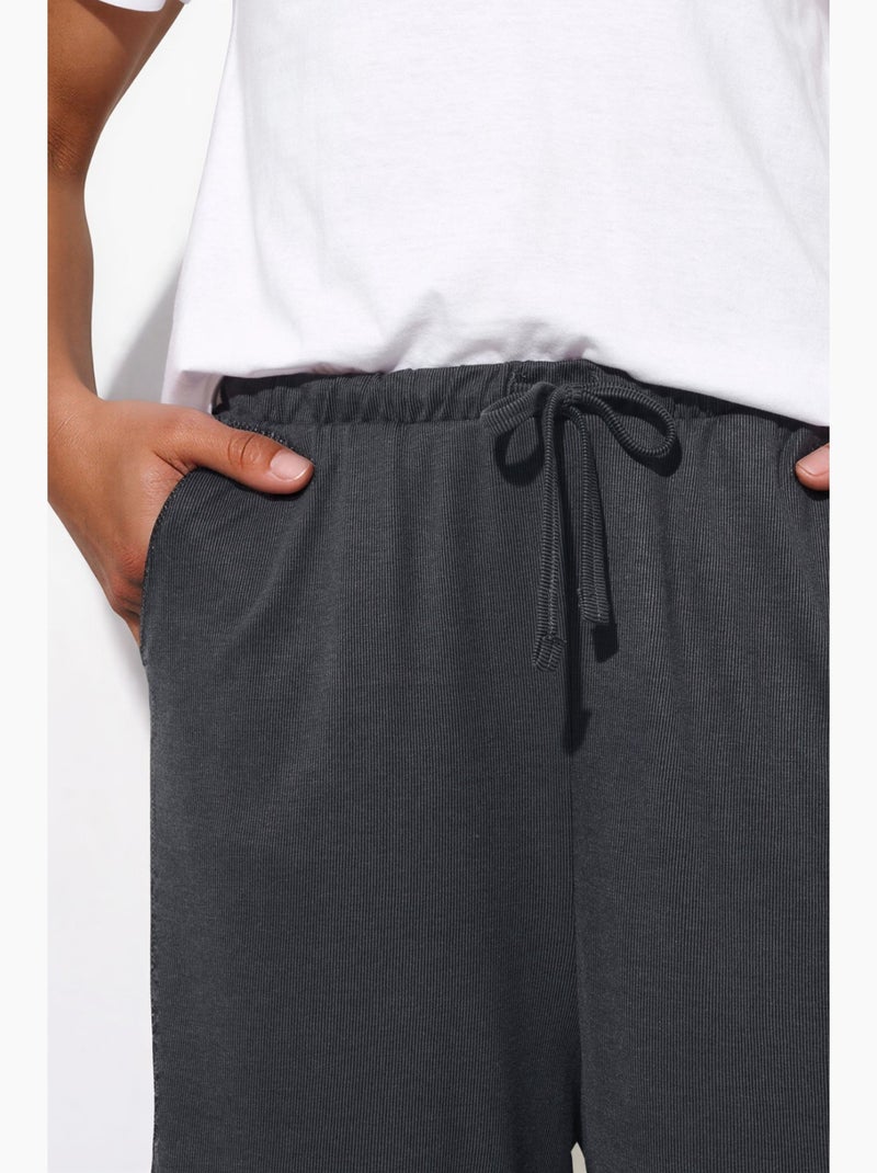 Pantalon à jambe large avec cordon de serrage busem Gris Noir - Kiabi