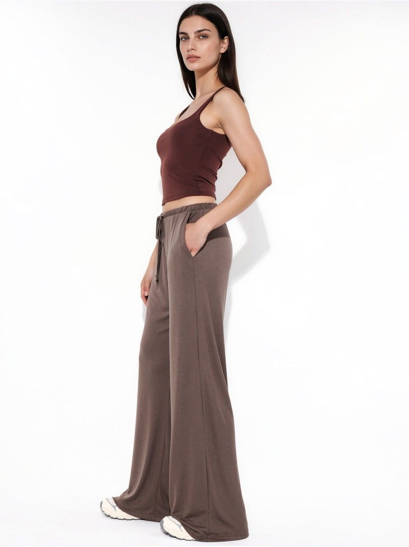 Pantalon à jambe large avec cordon de serrage busem Taupe - Kiabi