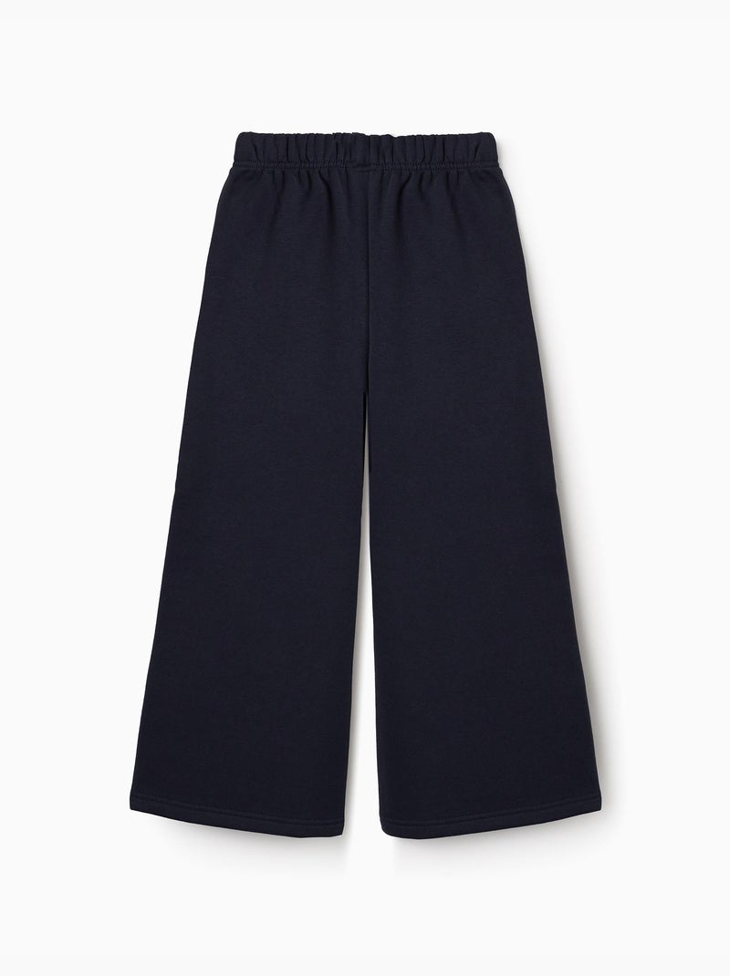 Pantalon à jambe large en molleton avec doublure en coton peigné Bleu foncé - Kiabi