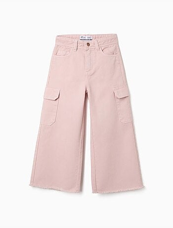 Pantalon à jambe large en sergé avec poches cargo
