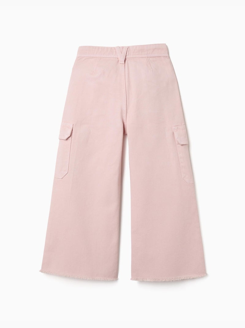 Pantalon à jambe large en sergé avec poches cargo Rose - Kiabi