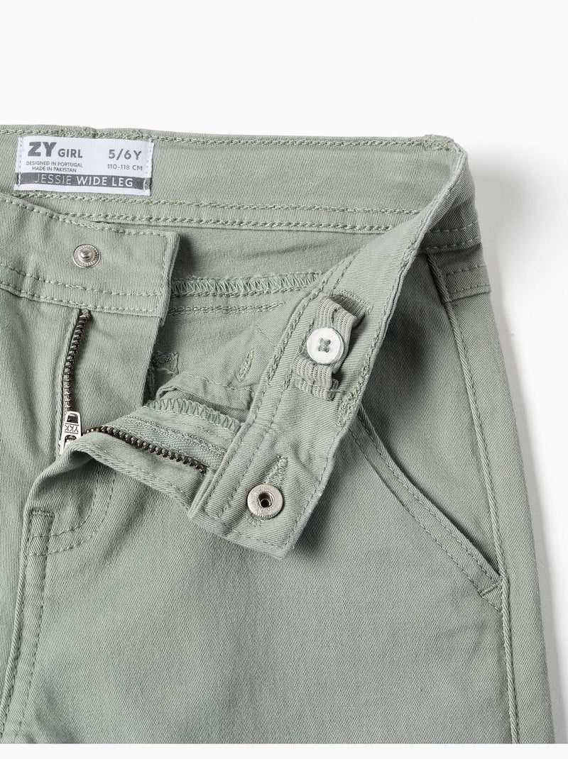 Pantalon à jambe large en sergé avec quatre poches Vert - Kiabi