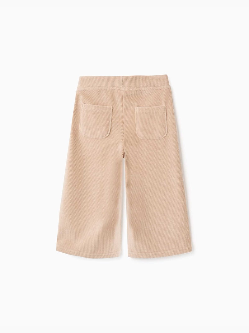 Pantalon à jambe large en velours côtelé avec taille élastique Beige clair - Kiabi