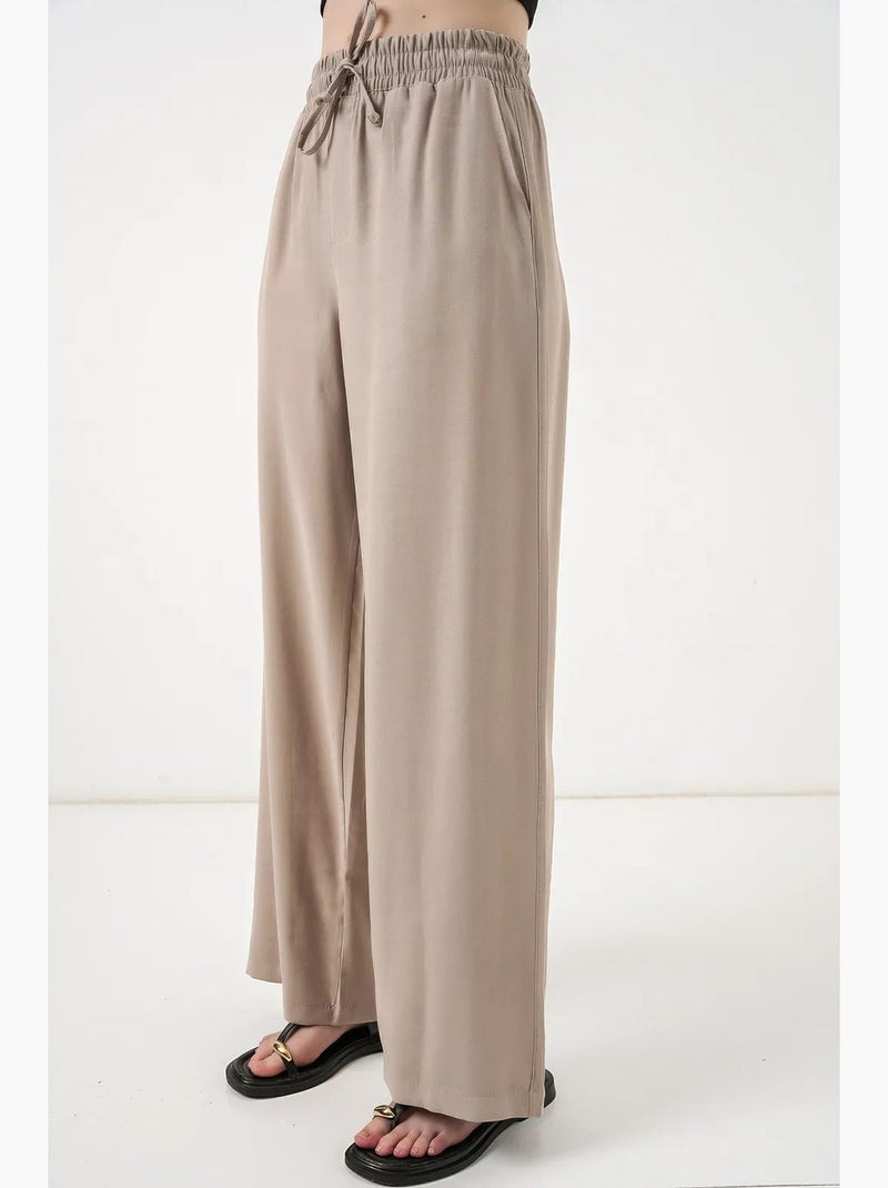 Pantalon à jambe large taille haute avec poche bdart Beige argile - Kiabi