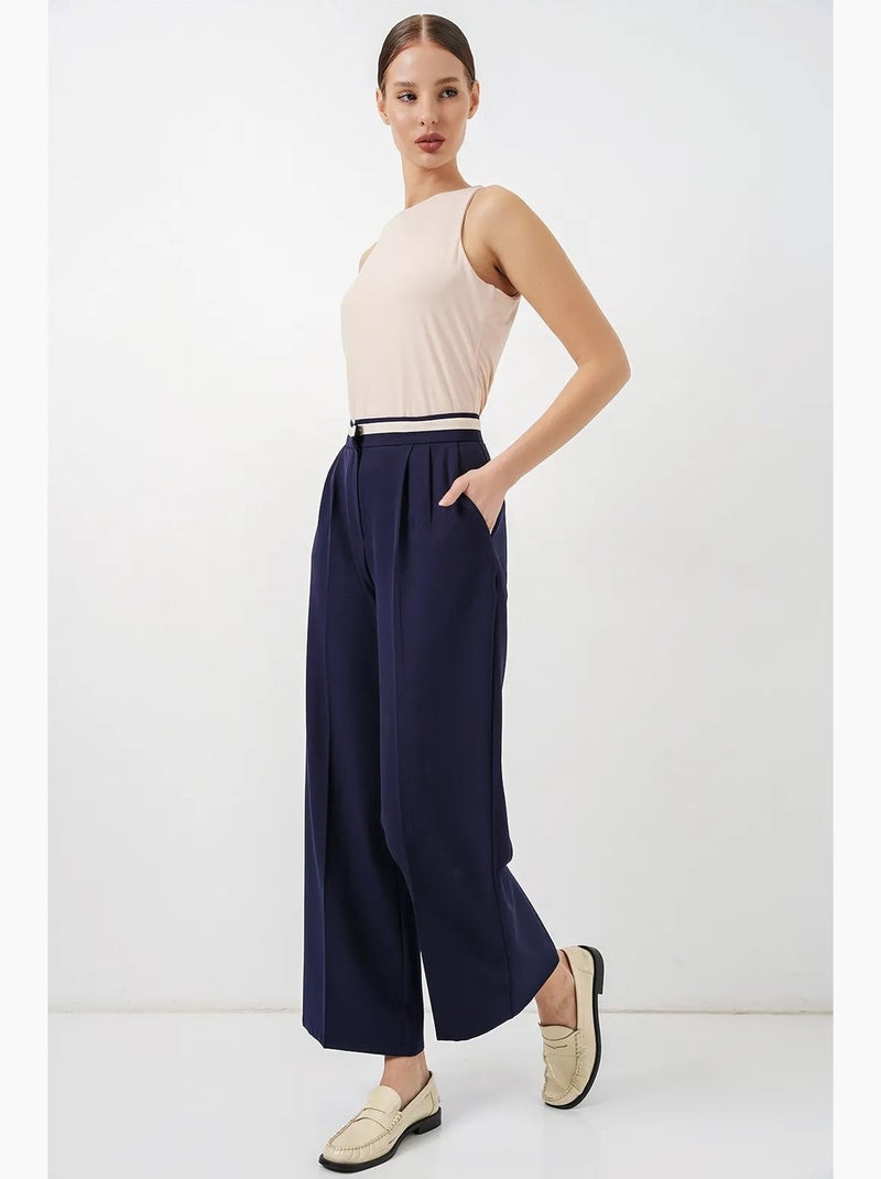 Pantalon à jambe large taille haute avec poches bdart Bleu marine - Kiabi