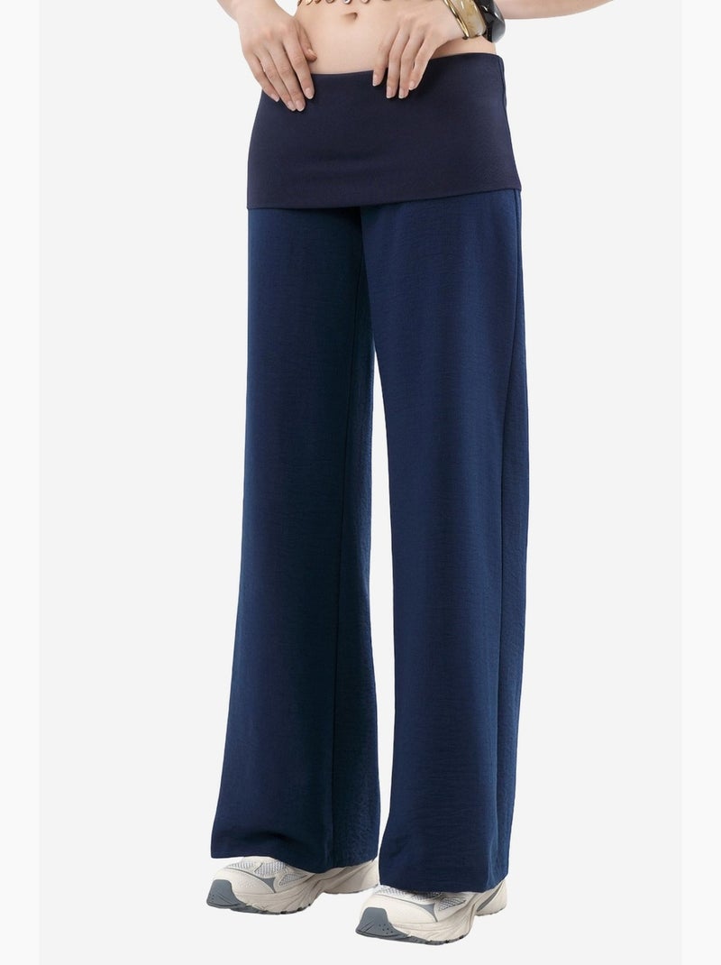 Pantalon à jambe large taille haute busem Bleu marine - Kiabi