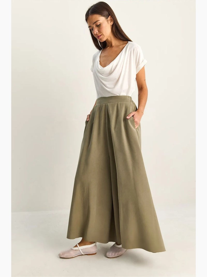 Pantalon à jambe large taille haute lucci Vert foncé - Kiabi