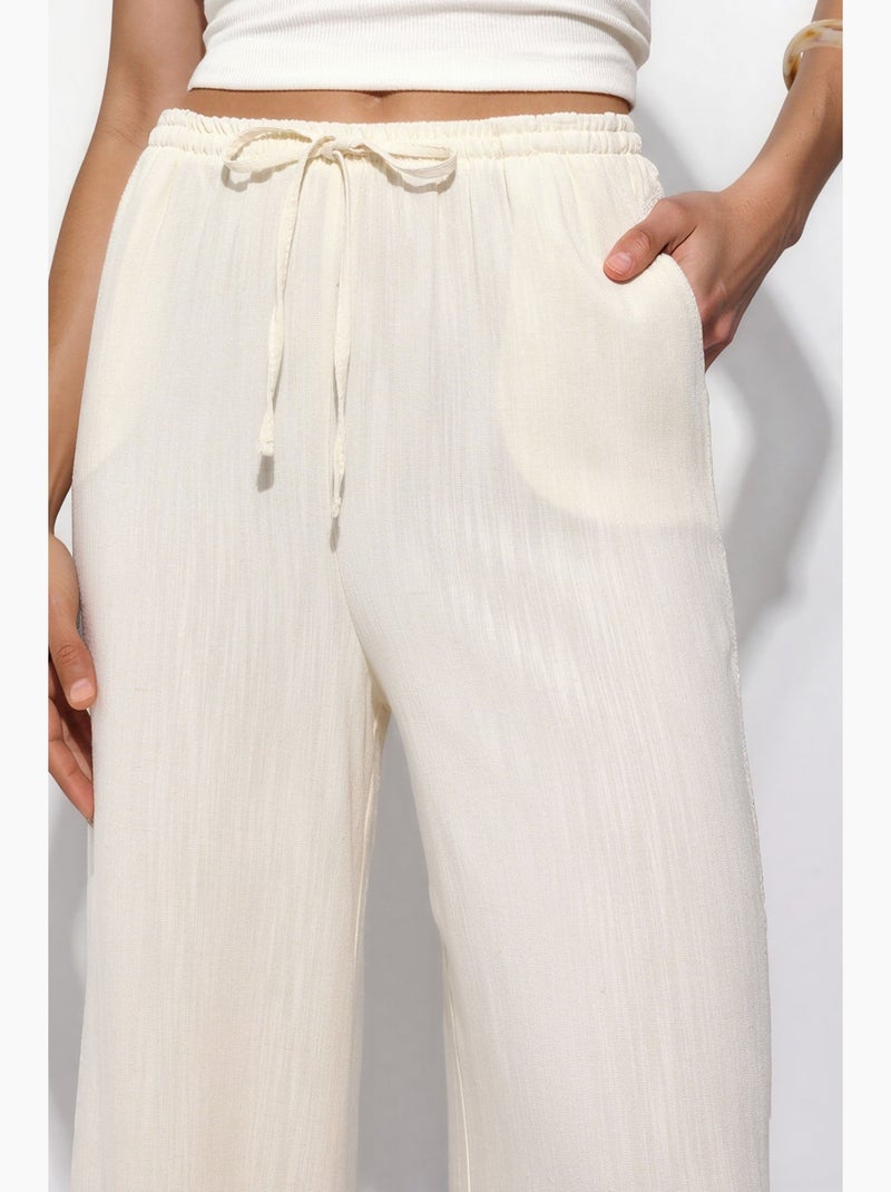 Pantalon à jambes larges à enfiler hiccup Crème - Kiabi