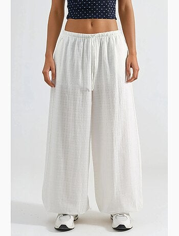 Pantalon à jambes larges et taille élastiquée avec cordon de serrage busem