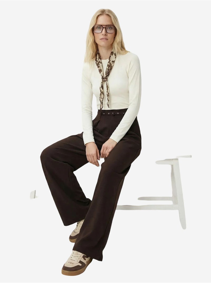 Pantalon à jambes larges plissé et ceinturé istanbul Marron chocolat - Kiabi