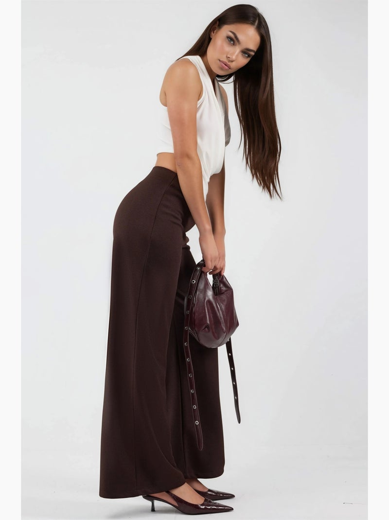 Pantalon à jambes larges taille haute busem Marron - Kiabi