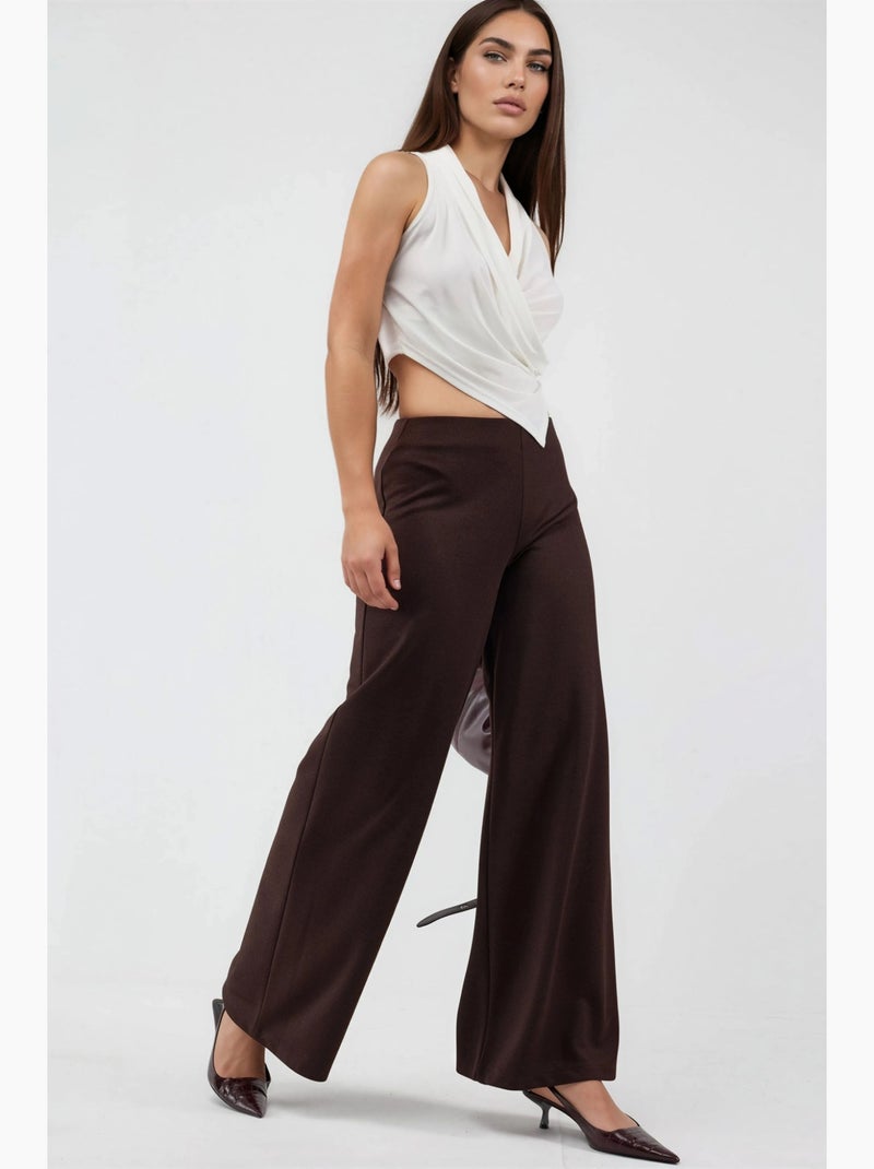 Pantalon à jambes larges taille haute busem Marron - Kiabi