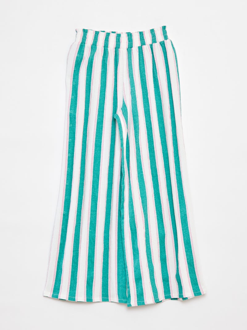 Pantalon à motif rayé coupe large VERT - Kiabi
