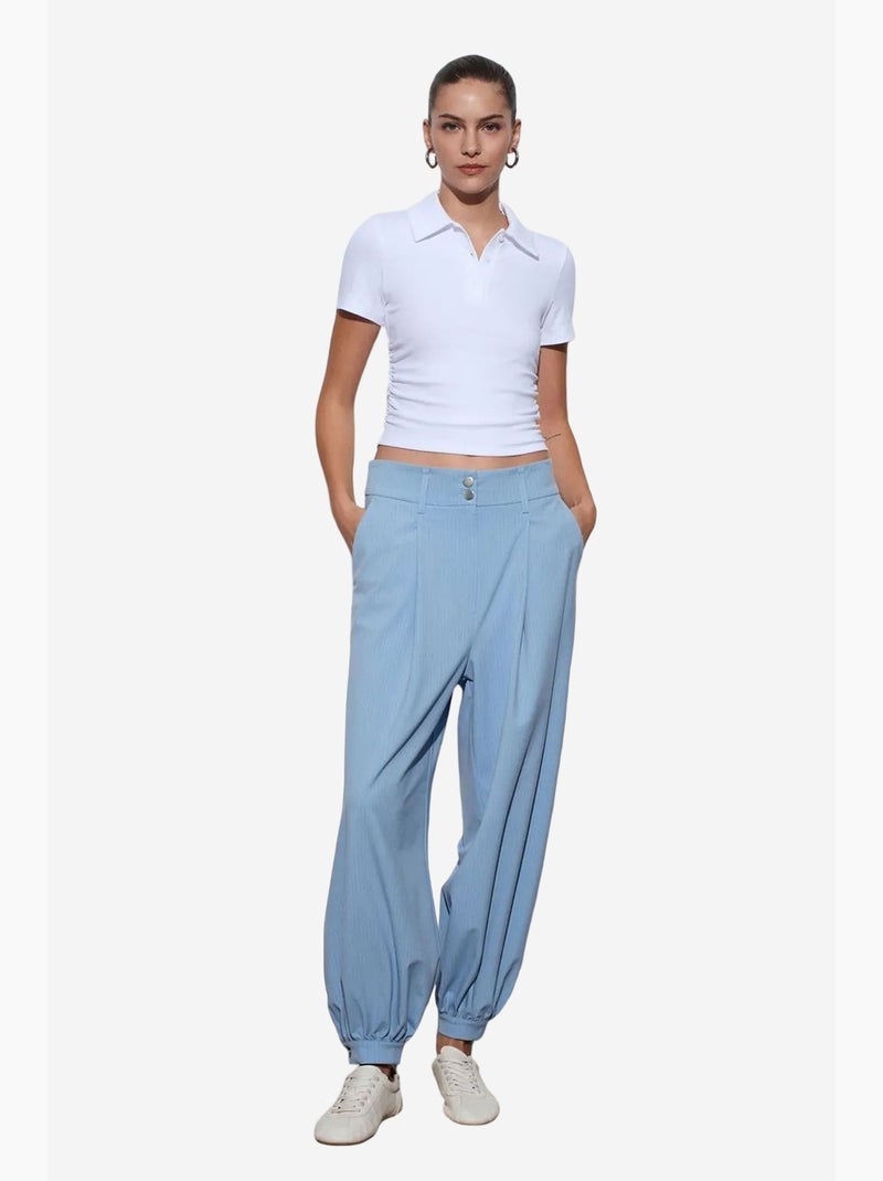 Pantalon à rayures, taille haute et jambe large dilvin Bleu ciel - Kiabi