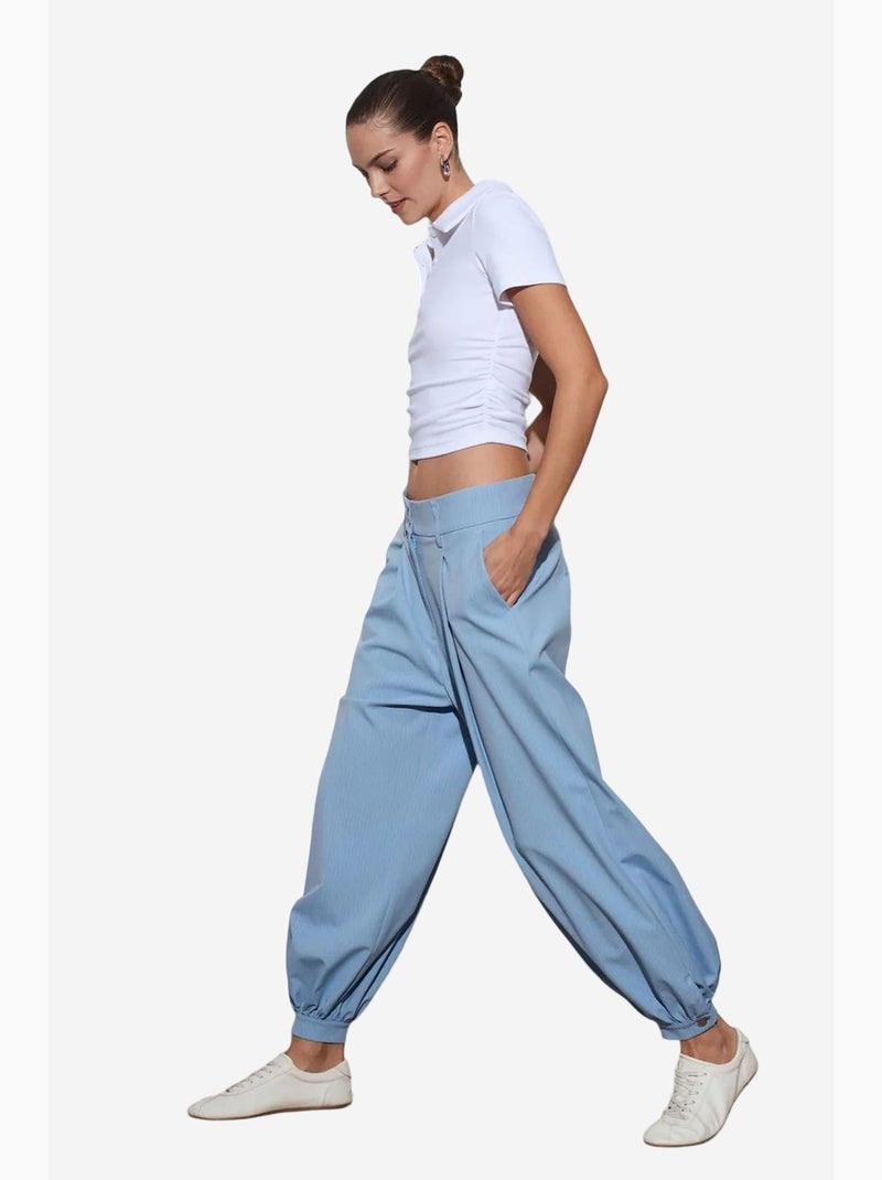 Pantalon à rayures, taille haute et jambe large dilvin Bleu ciel - Kiabi