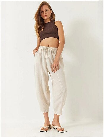 Pantalon à taille élastique et entrejambe bas avec poches lucci