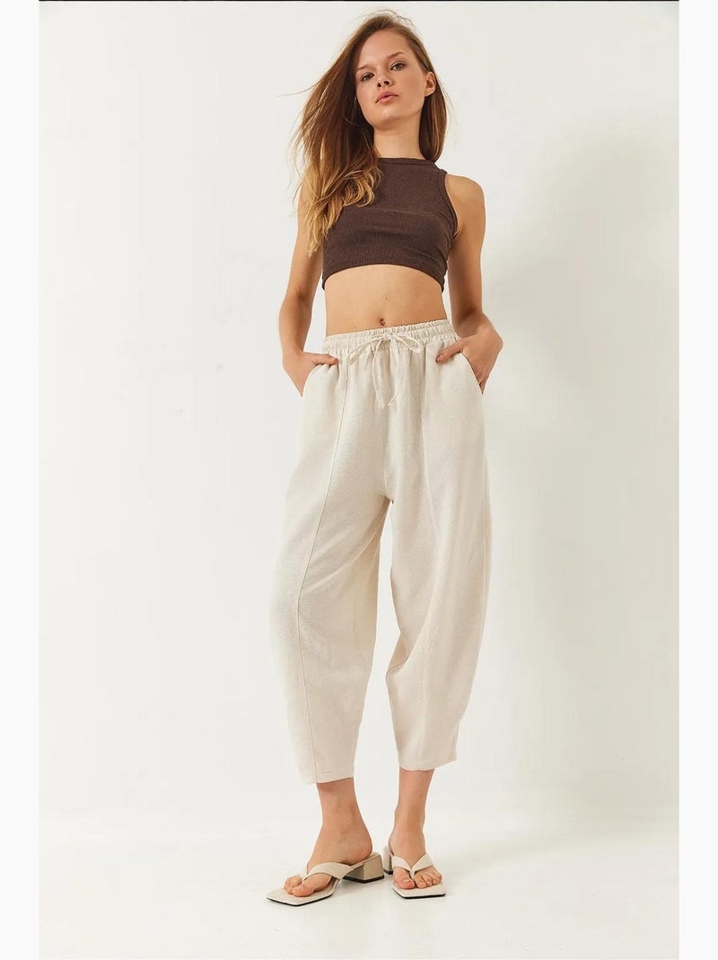 Pantalon à taille élastique et entrejambe bas avec poches lucci Beige argile - Kiabi