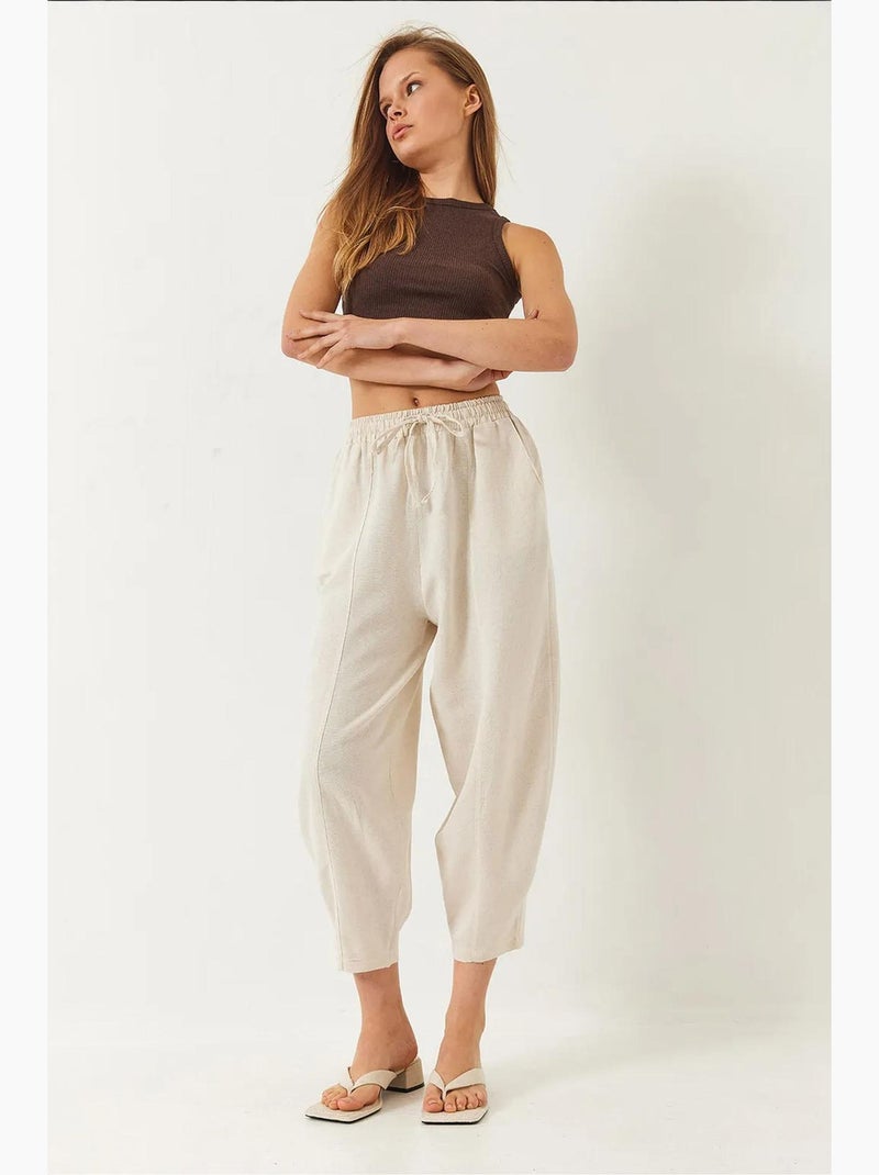 Pantalon à taille élastique et entrejambe bas avec poches lucci Beige argile - Kiabi