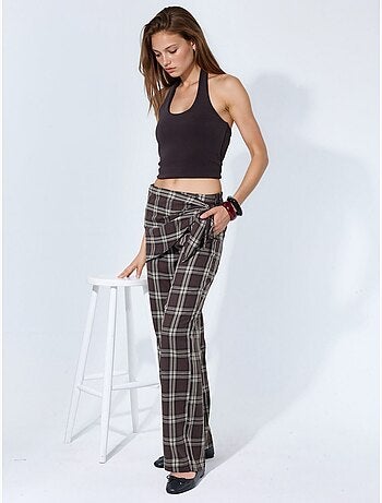 Pantalon à taille haute, carreaux, jambe large hiccup