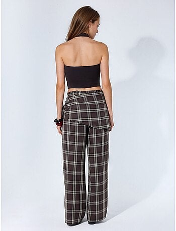 Pantalon à taille haute, carreaux, jambe large hiccup