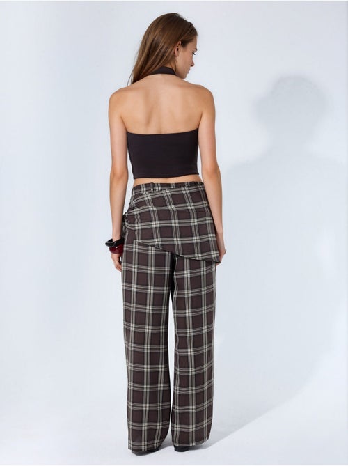 Pantalon à taille haute, carreaux, jambe large hiccup - Kiabi Pantalon à taille haute, carreaux, jambe large hiccup - Kiabi