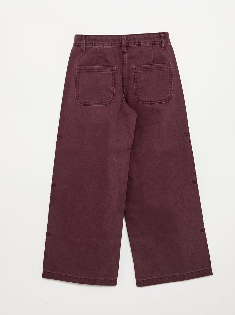 Pantalon ample avec broderies 'fleurs' Violet - Kiabi