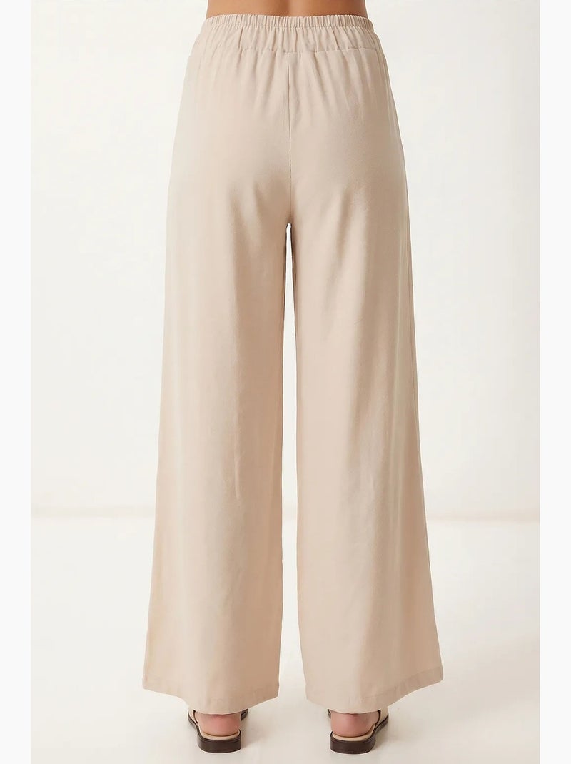 Pantalon ample en crêpe à taille haute istanbul Beige argile - Kiabi