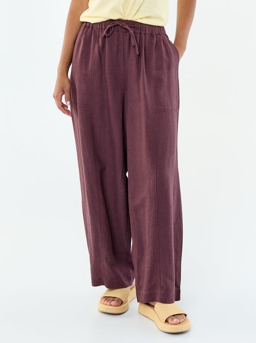 Pantalon ample en lin taille haute - Kiabi