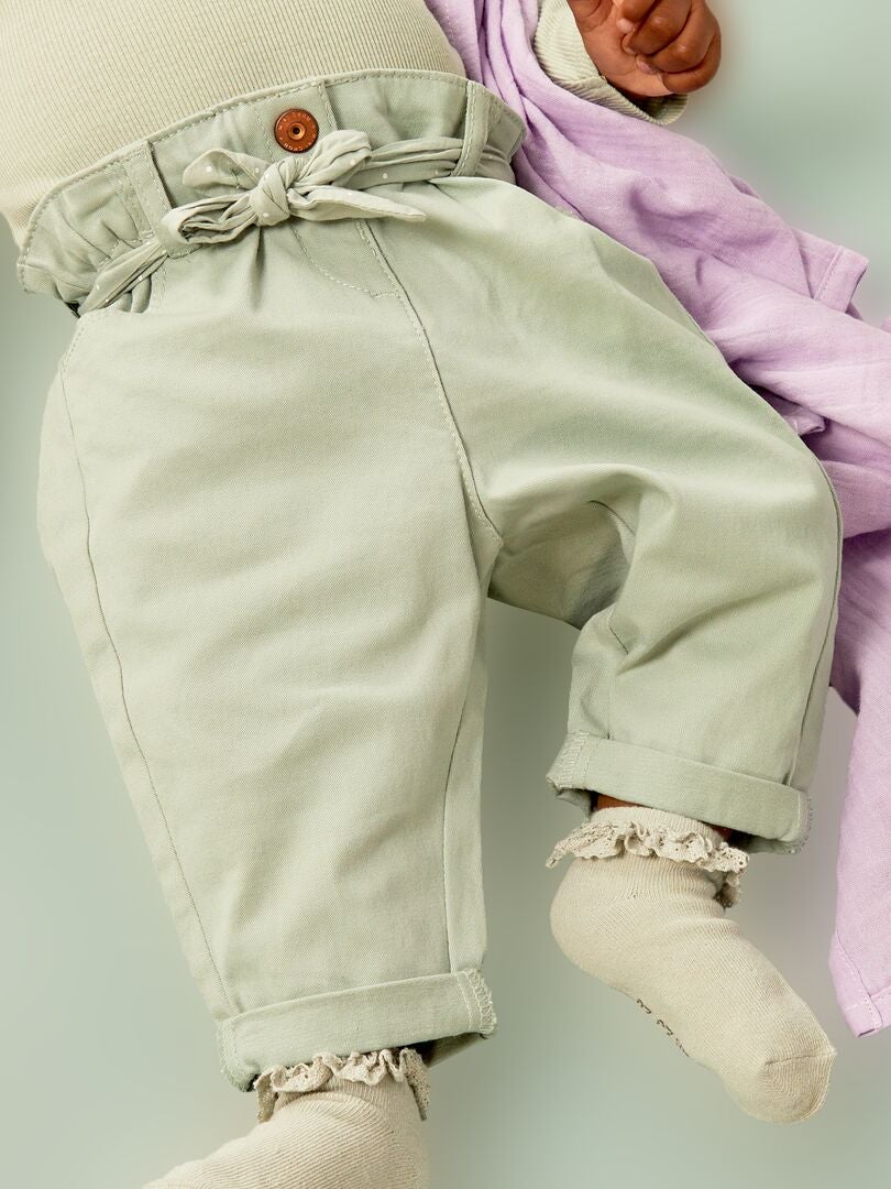 Pantalon avec ceinture à nouer Vert gris - Kiabi