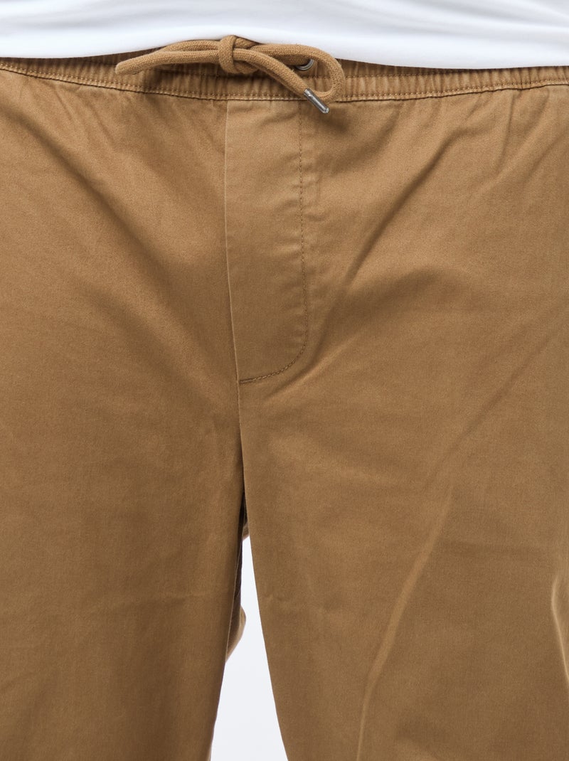 Pantalon avec cordons en coton uni Marron - Kiabi