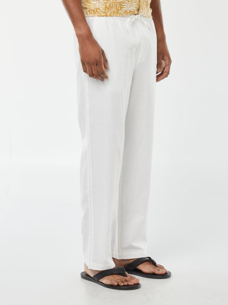 Pantalon avec taille élastiquée et liens à nouer Blanc - Kiabi