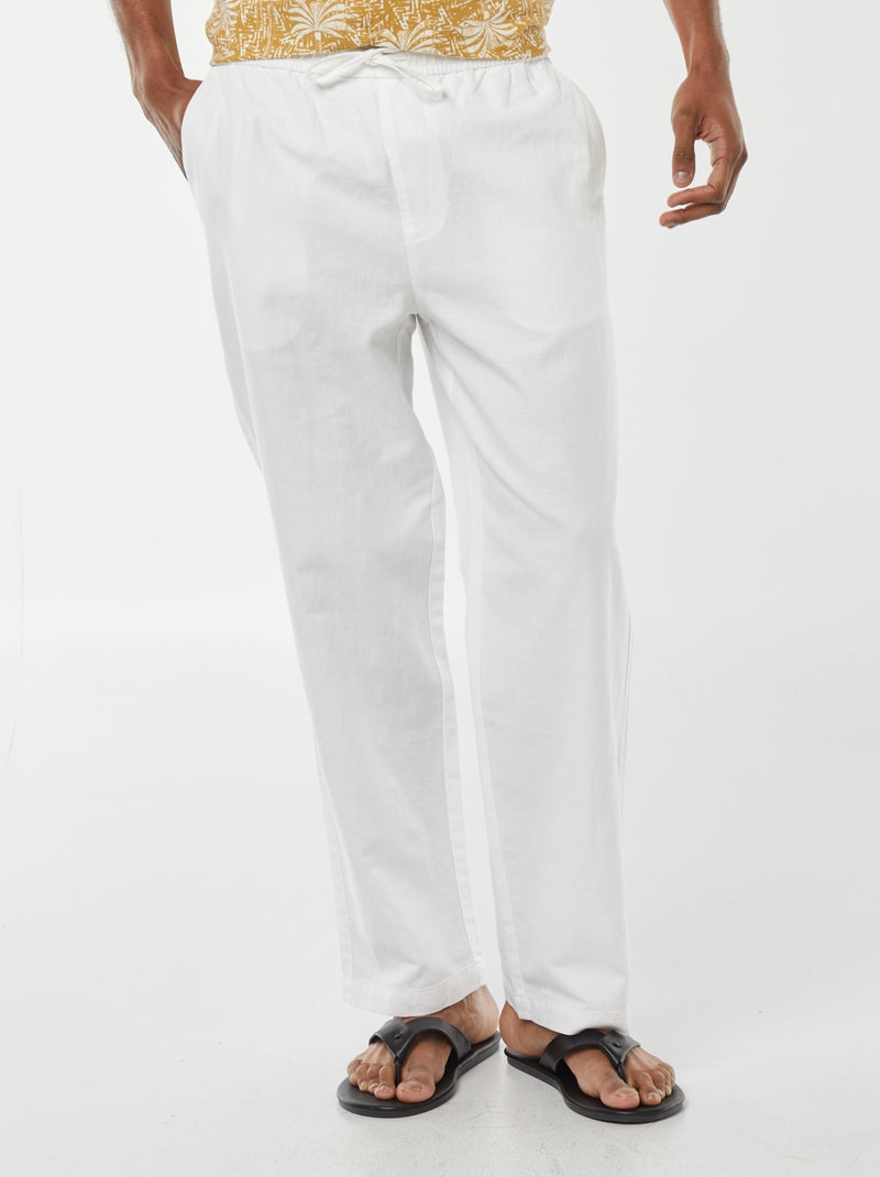 Pantalon avec taille élastiquée et liens à nouer Blanc - Kiabi
