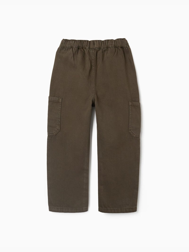 Pantalon baggy en sergé avec poches cargo Vert foncé - Kiabi