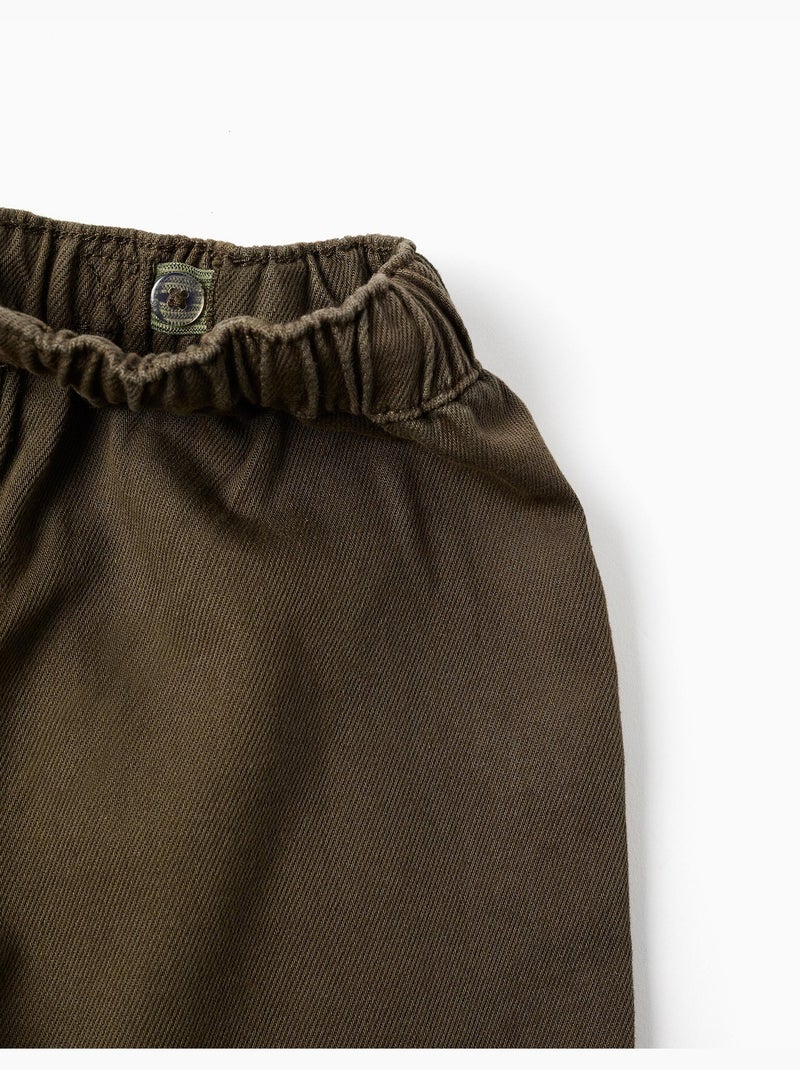 Pantalon baggy en sergé avec poches cargo Vert foncé - Kiabi