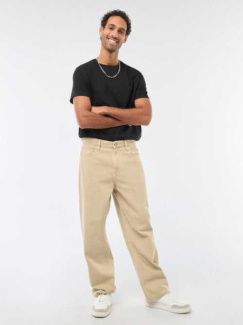 Pantalon baggy uni en twill - Kiabi