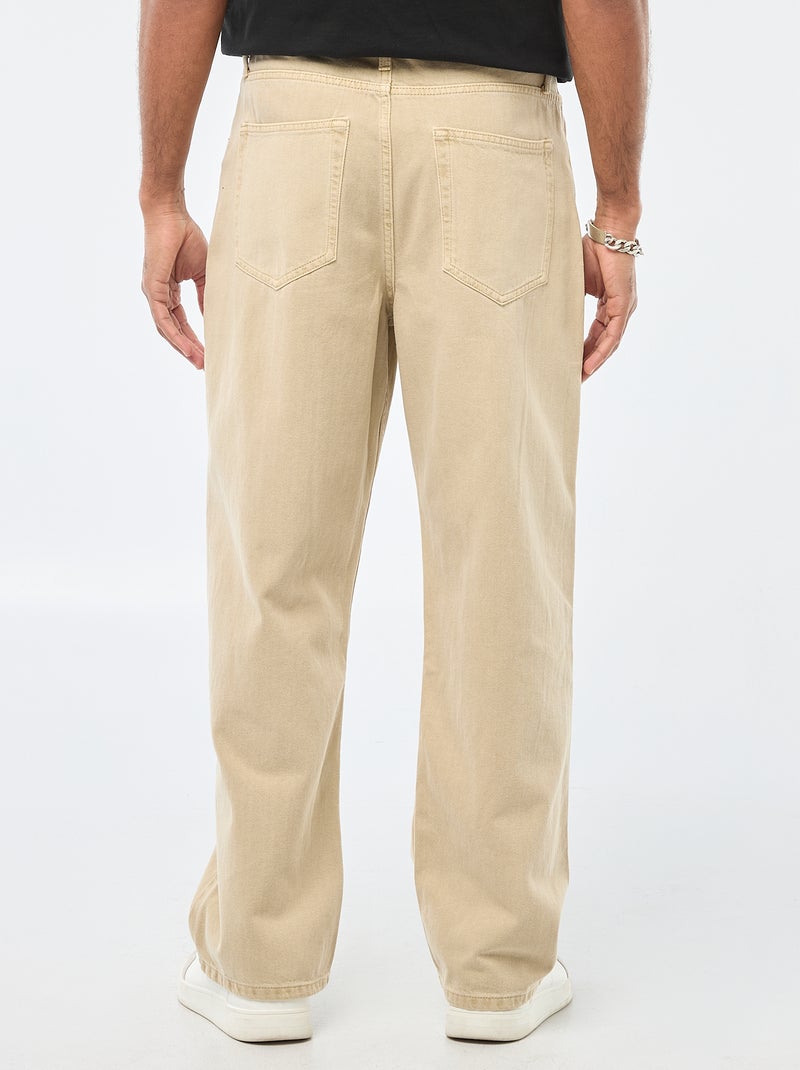 Pantalon baggy uni en twill Beige - Kiabi