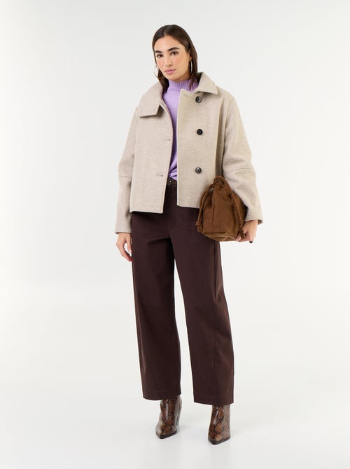 Pantalon barrel large + ceinture en simili - Kiabi
