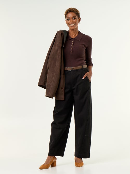 Pantalon barrel large + ceinture en simili - Kiabi