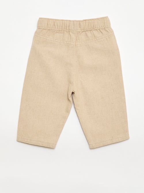 Pantalon beige uni en lin mélangé - Kiabi