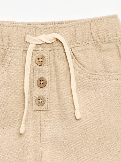 Pantalon beige uni en lin mélangé - Kiabi
