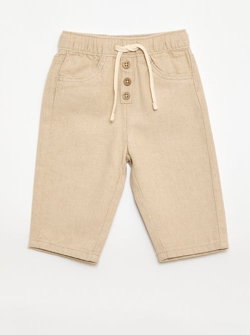 Pantalon blanc uni en lin mélangé - Kiabi Pantalon blanc uni en lin mélangé - Kiabi